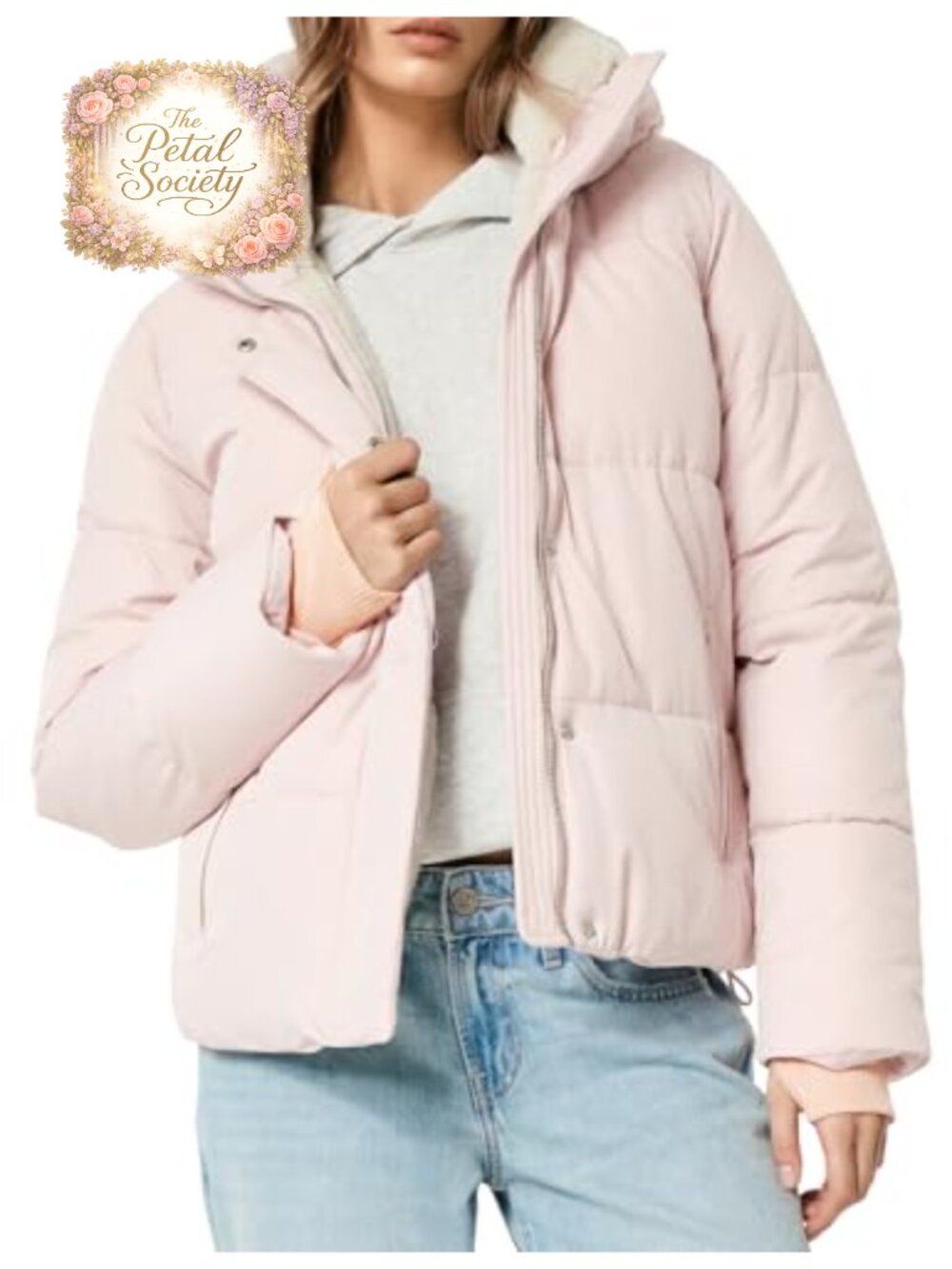 Womens Cropped Puffer Jacket Faux Fur Lined Quilted Winter Coat